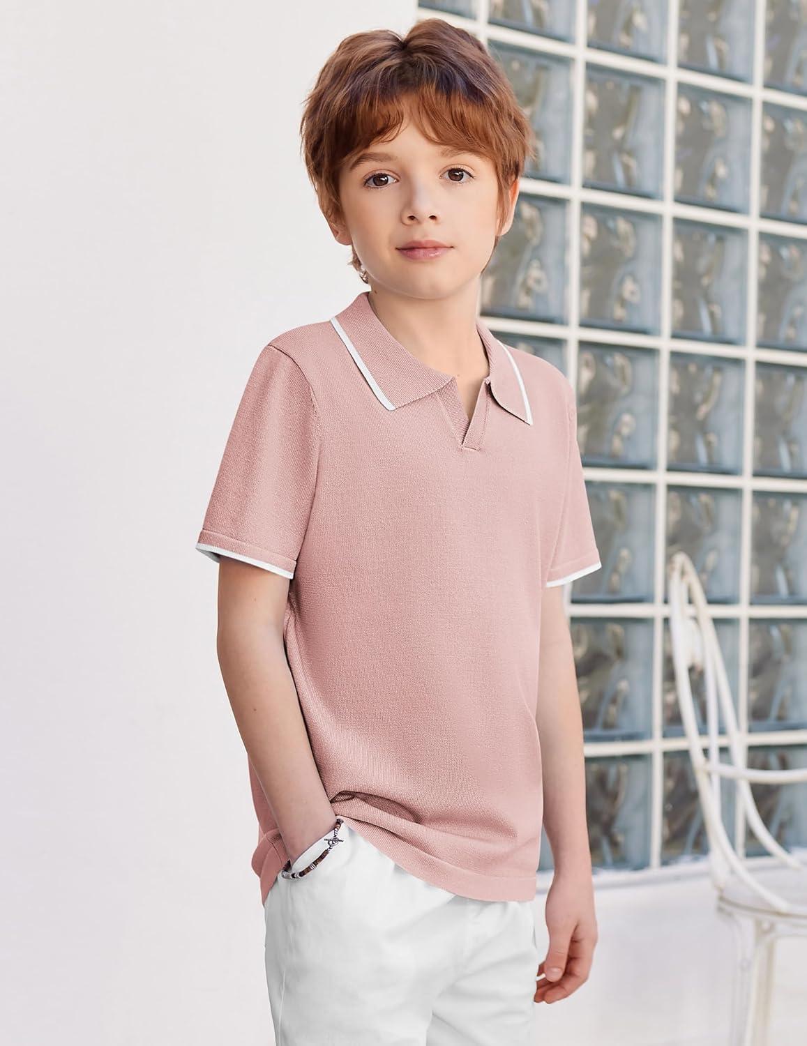 image:imageArshiner Boys Polo Shirts Short Sleeve Vintage Knit Golf Shirts School Uniform Shirt Kids Casual Tee Tops for 414 YearsPink
