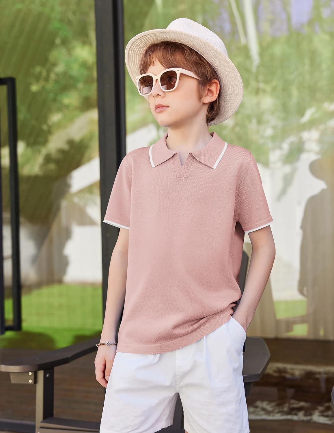 image:imageArshiner Boys Polo Shirts Short Sleeve Vintage Knit Golf Shirts School Uniform Shirt Kids Casual Tee Tops for 414 YearsPink