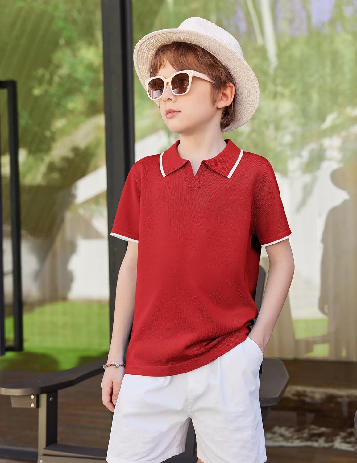 image:imageArshiner Boys Polo Shirts Short Sleeve Vintage Knit Golf Shirts School Uniform Shirt Kids Casual Tee Tops for 414 YearsRed