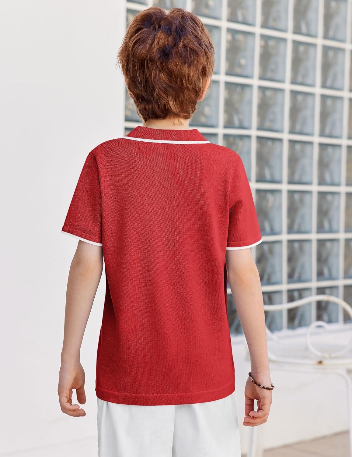 image:imageArshiner Boys Polo Shirts Short Sleeve Vintage Knit Golf Shirts School Uniform Shirt Kids Casual Tee Tops for 414 YearsRed