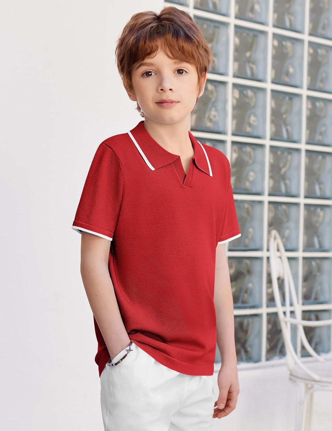 image:imageArshiner Boys Polo Shirts Short Sleeve Vintage Knit Golf Shirts School Uniform Shirt Kids Casual Tee Tops for 414 YearsRed
