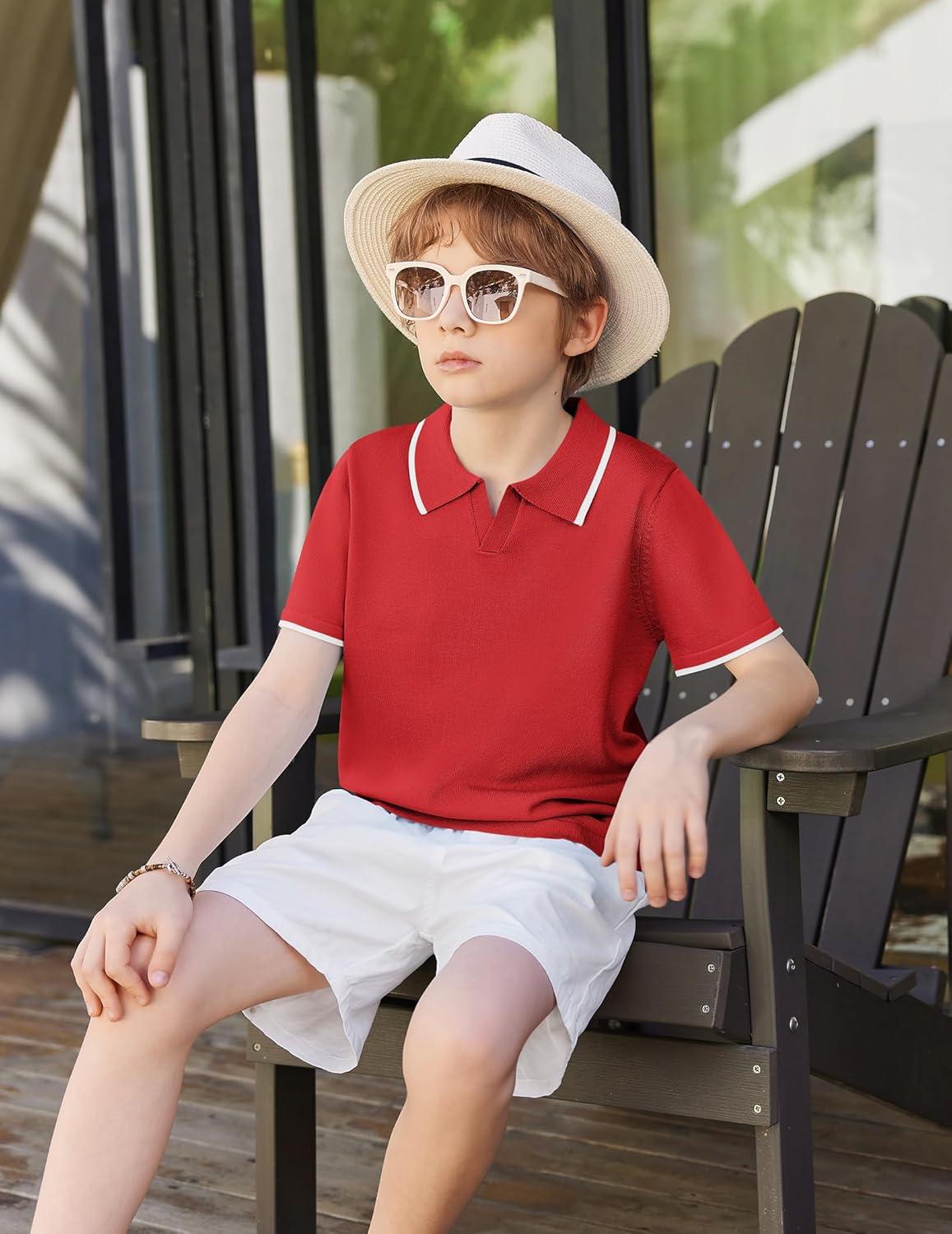 image:imageArshiner Boys Polo Shirts Short Sleeve Vintage Knit Golf Shirts School Uniform Shirt Kids Casual Tee Tops for 414 YearsRed