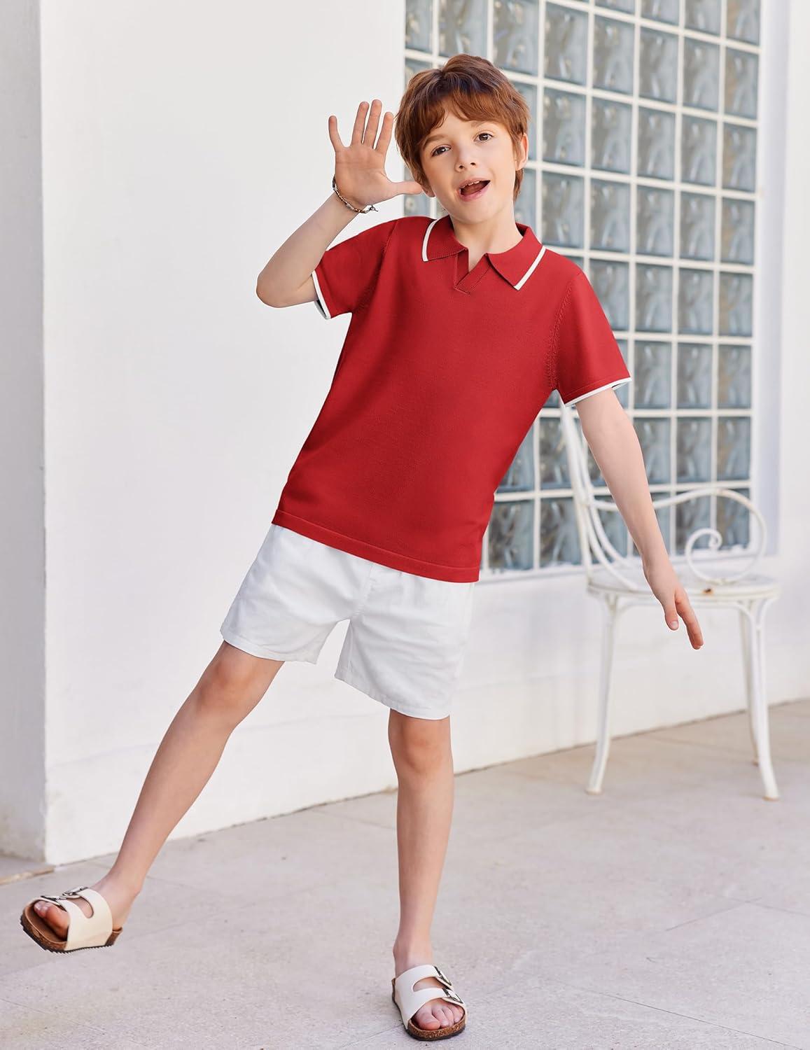 image:imageArshiner Boys Polo Shirts Short Sleeve Vintage Knit Golf Shirts School Uniform Shirt Kids Casual Tee Tops for 414 YearsRed