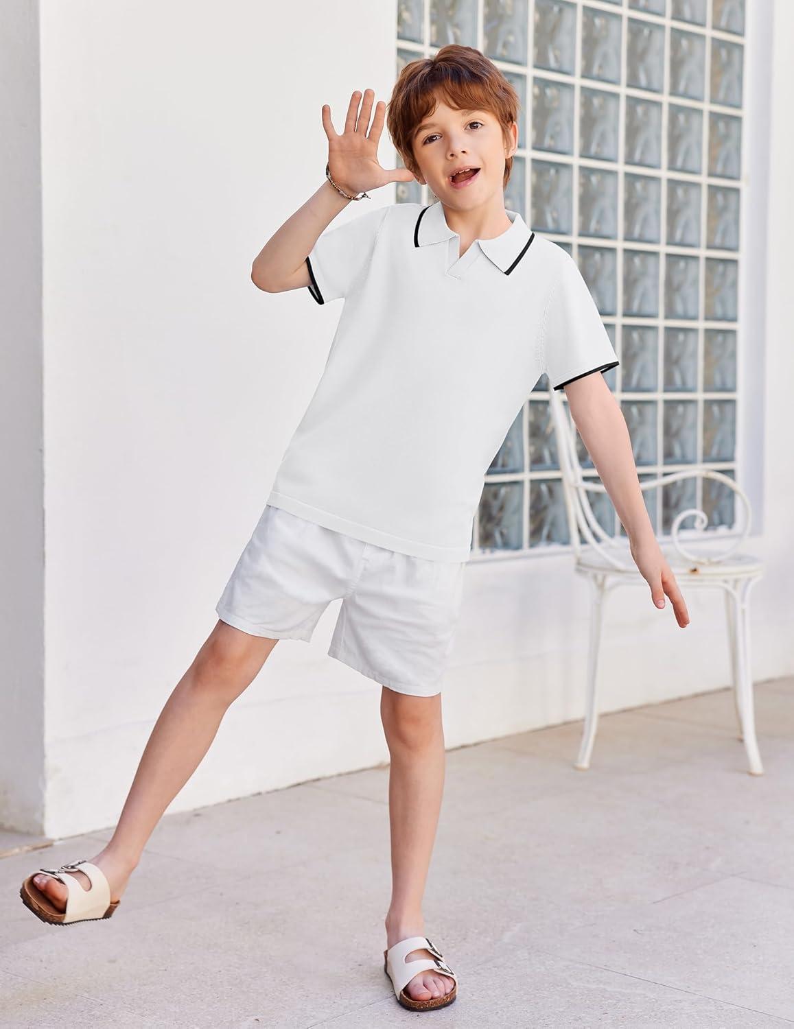 image:imageArshiner Boys Polo Shirts Short Sleeve Vintage Knit Golf Shirts School Uniform Shirt Kids Casual Tee Tops for 414 YearsWhite