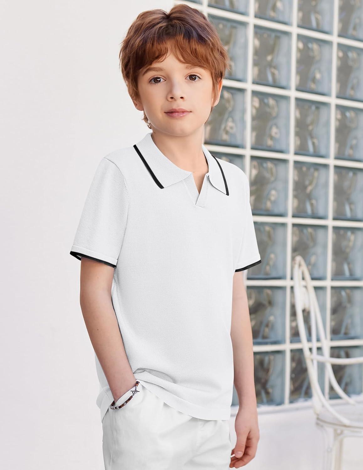 image:imageArshiner Boys Polo Shirts Short Sleeve Vintage Knit Golf Shirts School Uniform Shirt Kids Casual Tee Tops for 414 YearsWhite