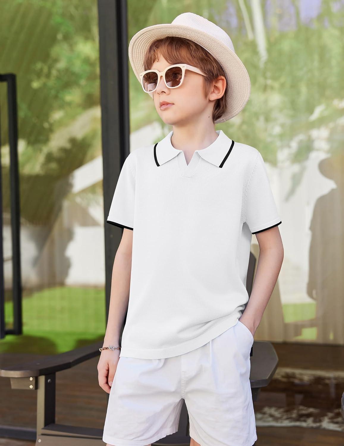 image:imageArshiner Boys Polo Shirts Short Sleeve Vintage Knit Golf Shirts School Uniform Shirt Kids Casual Tee Tops for 414 YearsWhite