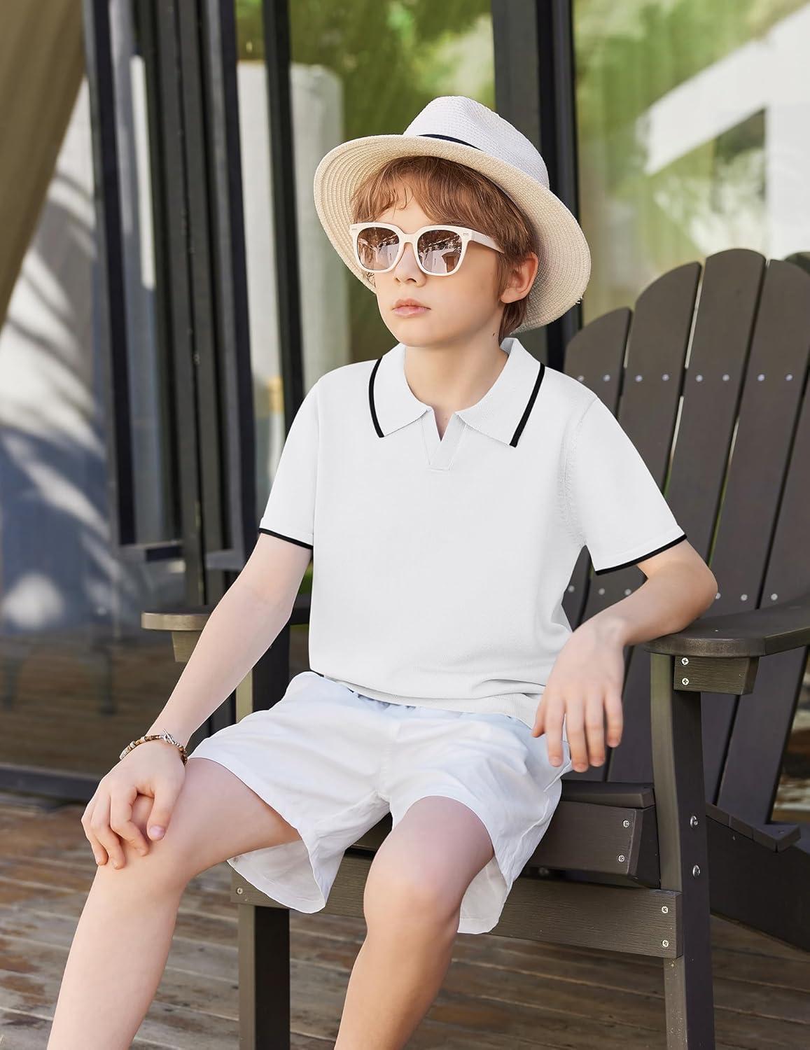 image:imageArshiner Boys Polo Shirts Short Sleeve Vintage Knit Golf Shirts School Uniform Shirt Kids Casual Tee Tops for 414 YearsWhite