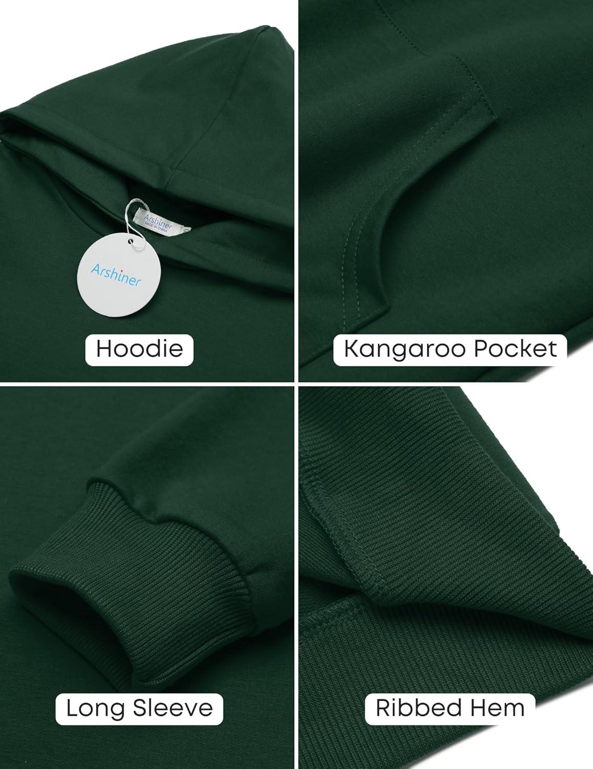 image:imageArshiner Boys Soft Hooded Sweatshirts Deep Green Pullover Casual Hoodies with Kangaroo Pocket for Kids Size 7 8