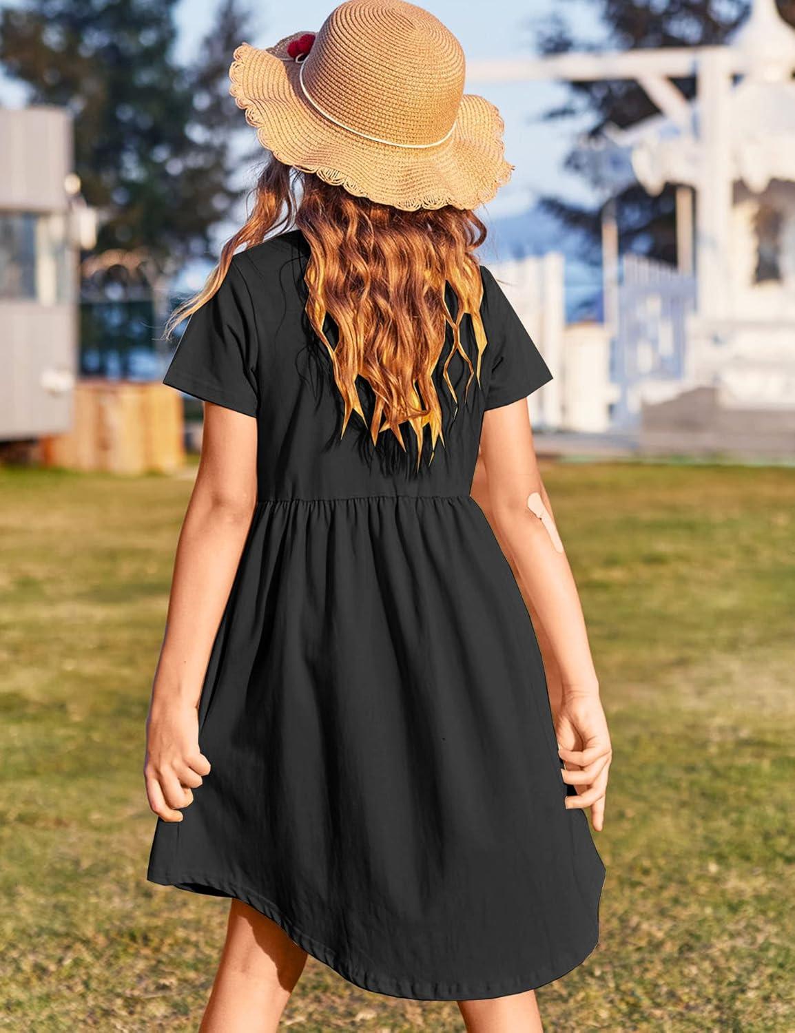 image:imageArshiner Girl Short Sleeve A Line Skater Casual Twirly Casual Dress