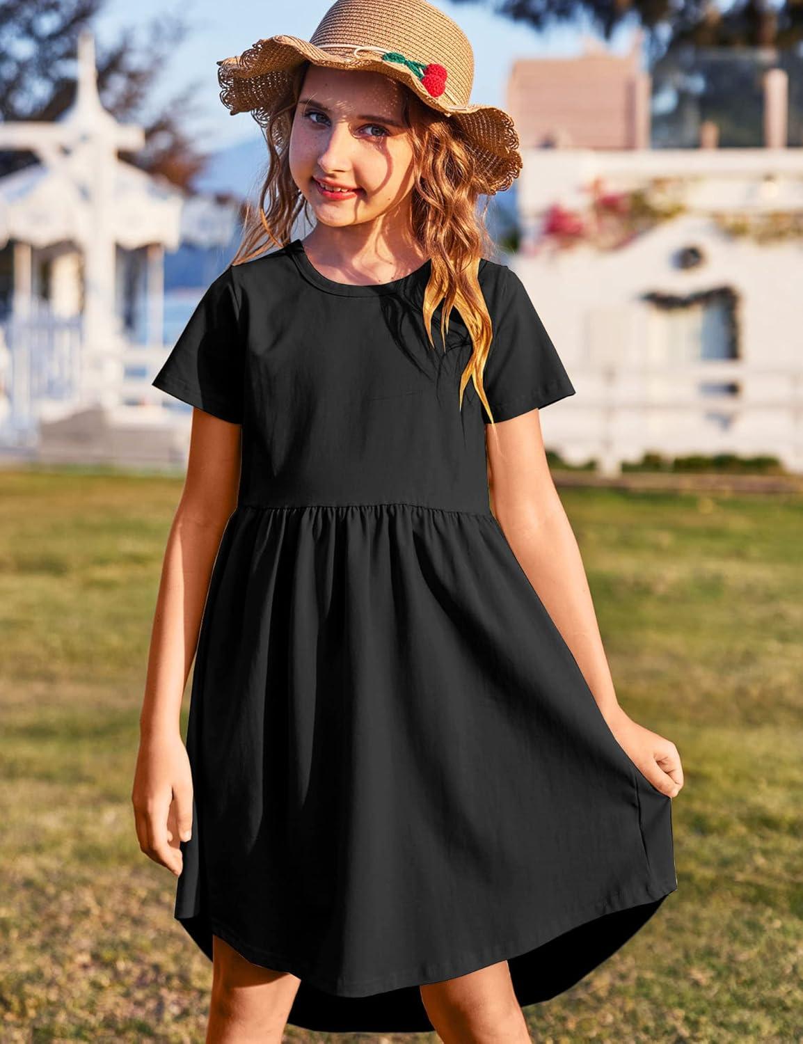 image:imageArshiner Girl Short Sleeve A Line Skater Casual Twirly Casual Dress