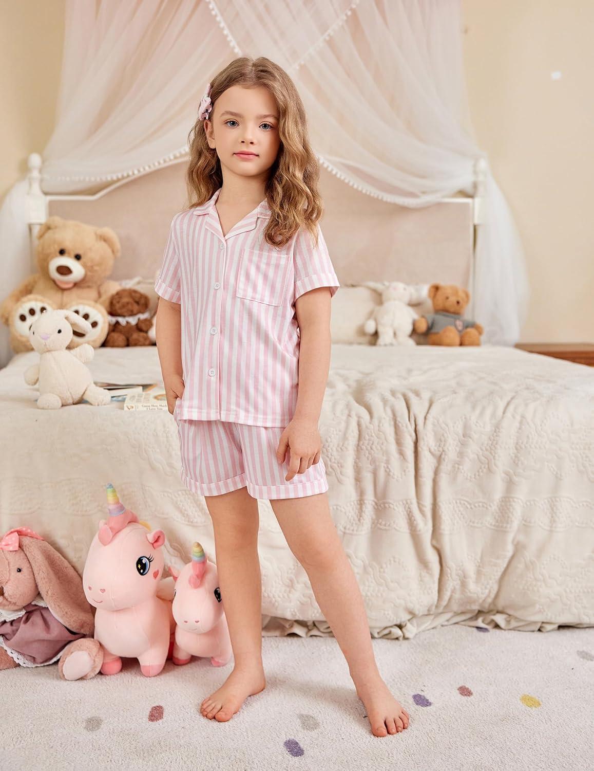 image:imageArshiner Girls Pajamas Summer Outfit Kids Shorts Sets Button Down Loungewear PjsPink Stripes