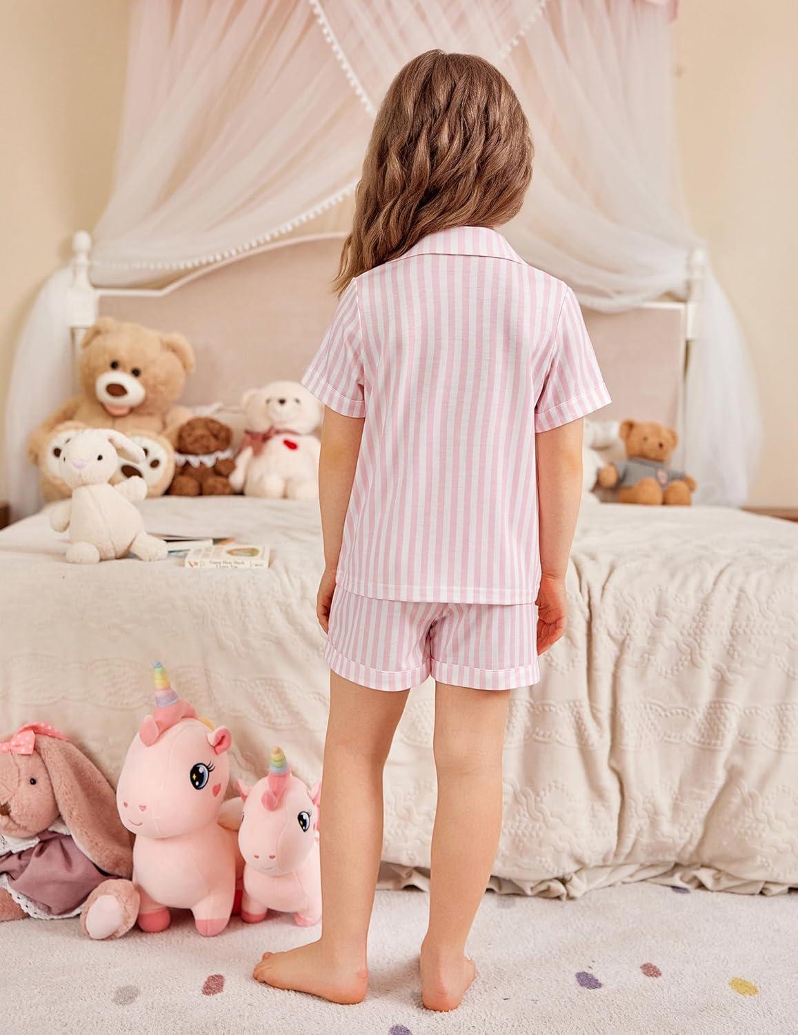 image:imageArshiner Girls Pajamas Summer Outfit Kids Shorts Sets Button Down Loungewear PjsPink Stripes