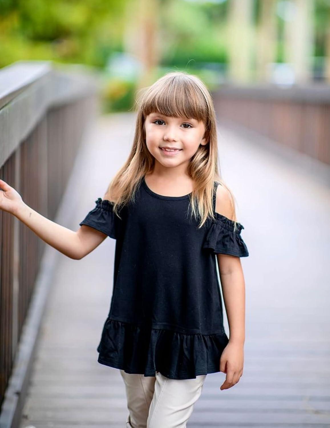 image:imageArshiner Girls TShirts Short Sleeve with Cold Shoulder Ruffle Hem Blouse Cute Floral Print Tee Tops