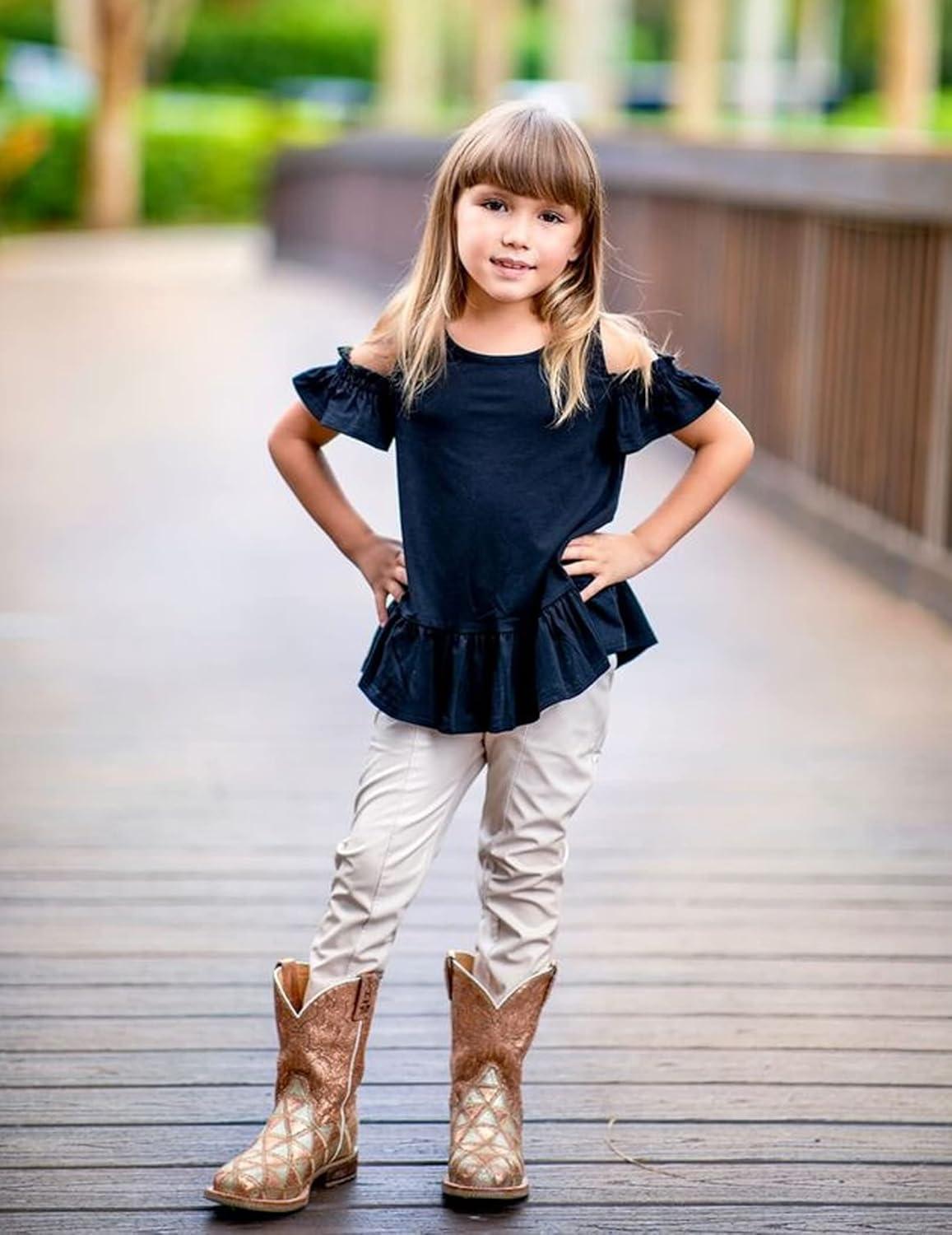 image:imageArshiner Girls TShirts Short Sleeve with Cold Shoulder Ruffle Hem Blouse Cute Floral Print Tee Tops
