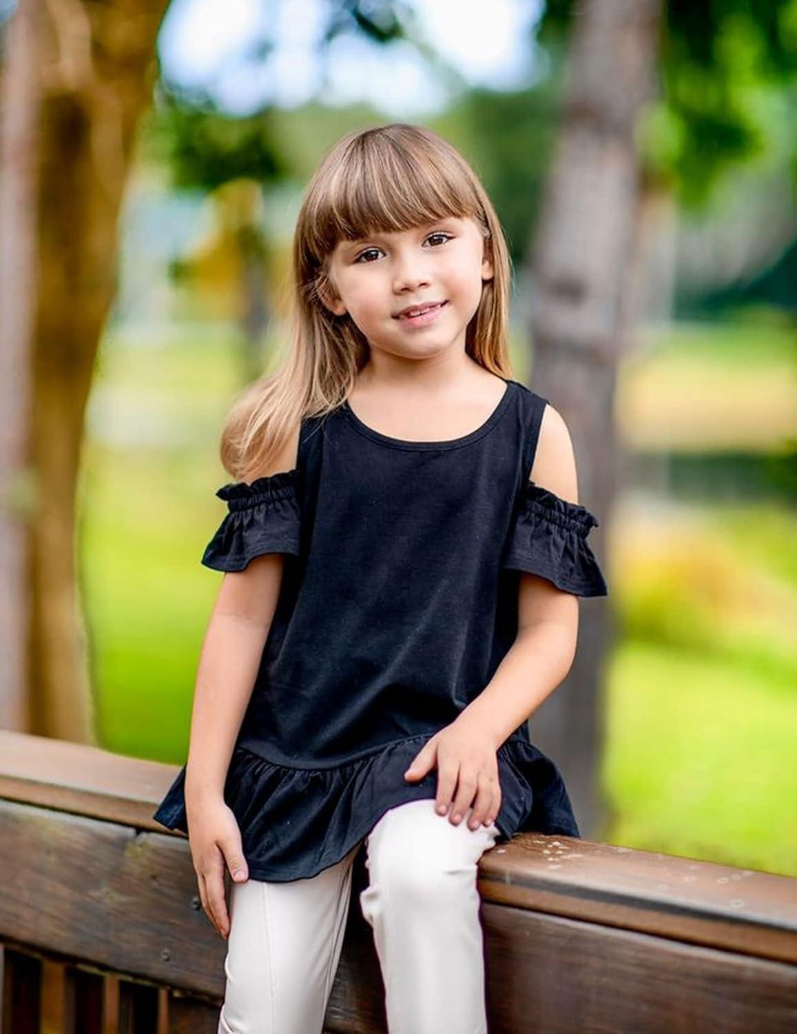 image:imageArshiner Girls TShirts Short Sleeve with Cold Shoulder Ruffle Hem Blouse Cute Floral Print Tee Tops
