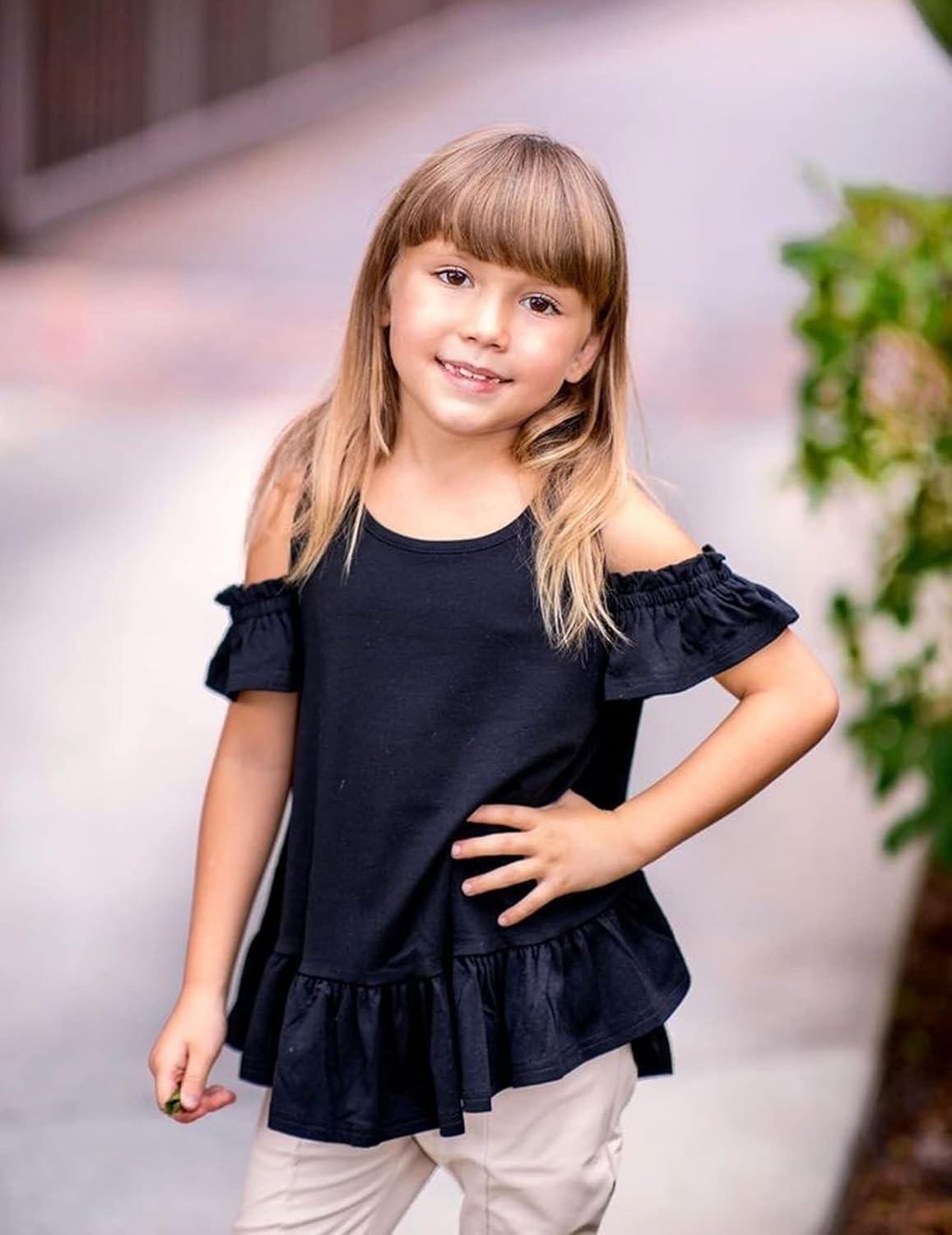 image:imageArshiner Girls TShirts Short Sleeve with Cold Shoulder Ruffle Hem Blouse Cute Floral Print Tee Tops
