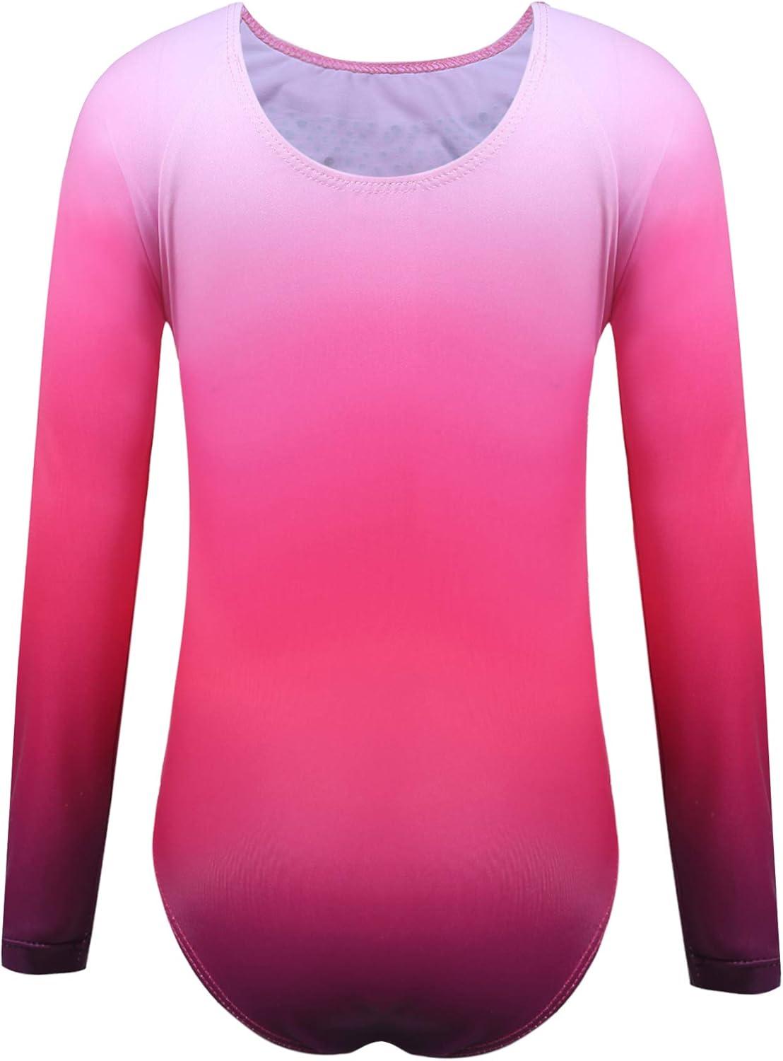 image:imageArshiner Kid Girls Long Sleeve Color Gradient Gymnastics Leotard Shiny Diamond Ballet Dance One Piece Outfit