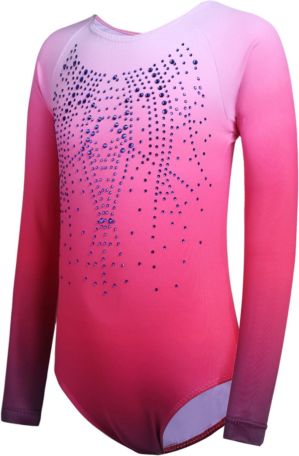 image:imageArshiner Kid Girls Long Sleeve Color Gradient Gymnastics Leotard Shiny Diamond Ballet Dance One Piece Outfit