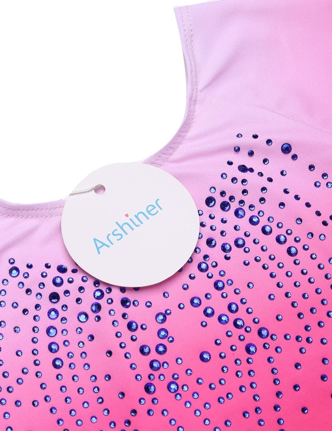 image:imageArshiner Kid Girls Long Sleeve Color Gradient Gymnastics Leotard Shiny Diamond Ballet Dance One Piece Outfit