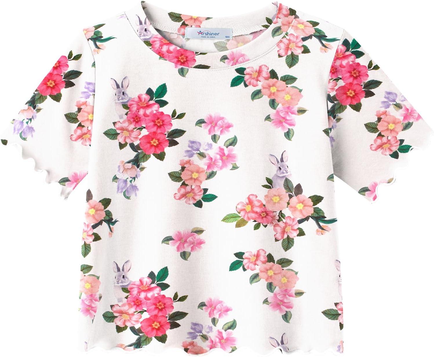 image:imageArshiner Toddler Girls Clothes Ruffle Short Sleeves Crewneck Tops and Shorts with Pockets Cute Summer 2 Pieces Short SetsFloral Print