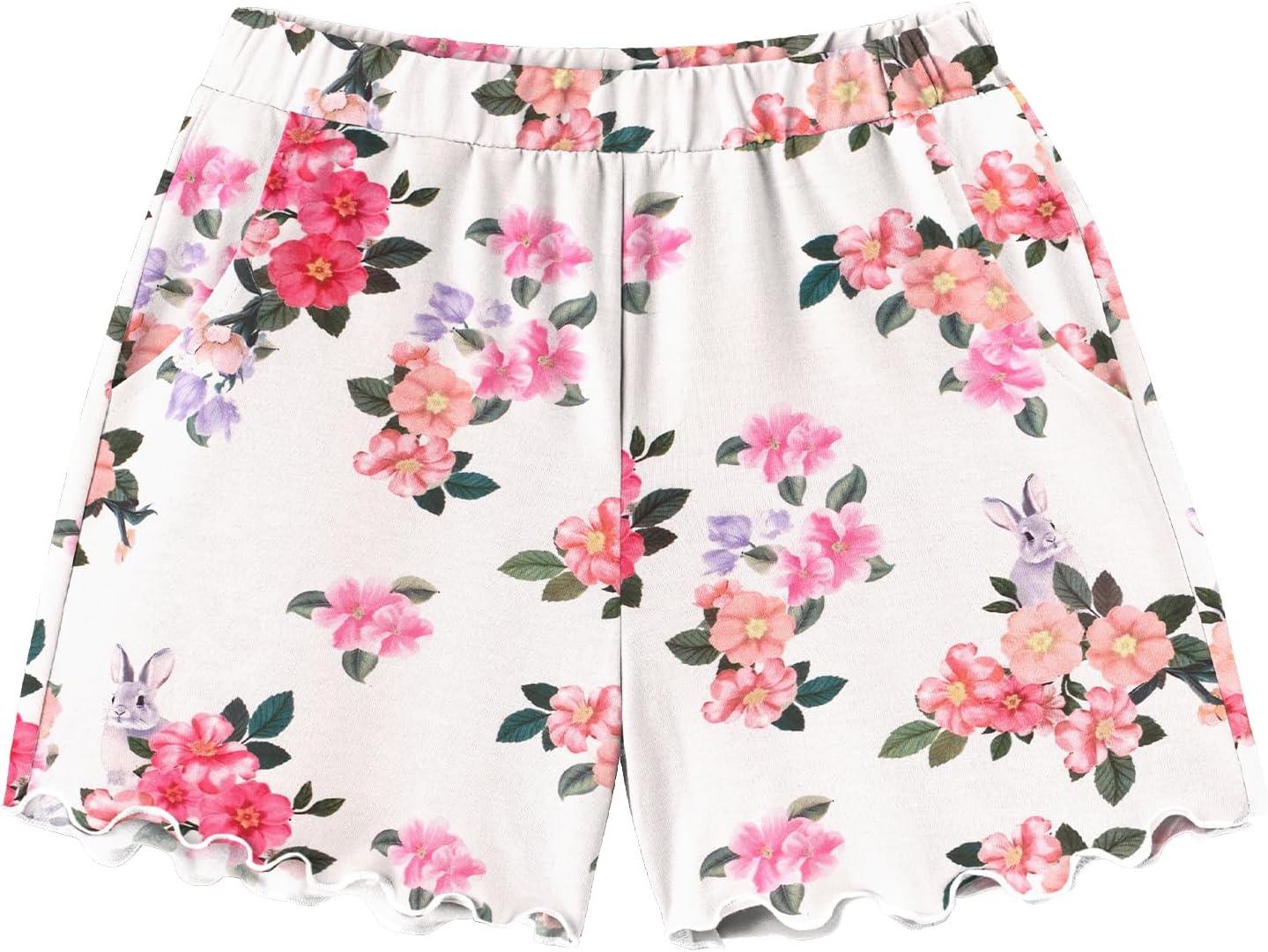 image:imageArshiner Toddler Girls Clothes Ruffle Short Sleeves Crewneck Tops and Shorts with Pockets Cute Summer 2 Pieces Short SetsFloral Print