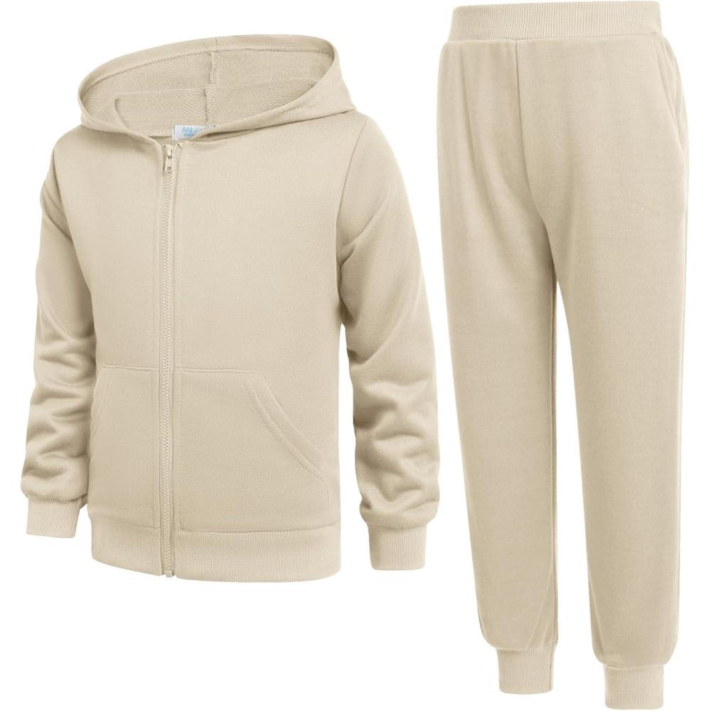 image:imageArshiner Boys 2 Piece Athletic Tracksuit Jogging Outfit Sweatsuit Zip Up Hoodie and Active Pants Sets for Kids 514 YearsBeige