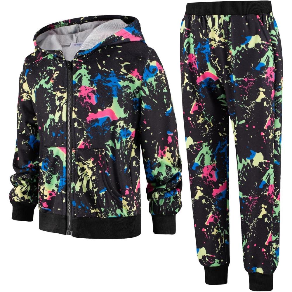 image:imageArshiner Boys 2 Piece Athletic Tracksuit Jogging Outfit Sweatsuit Zip Up Hoodie and Active Pants Sets for Kids 514 YearsBlack Print