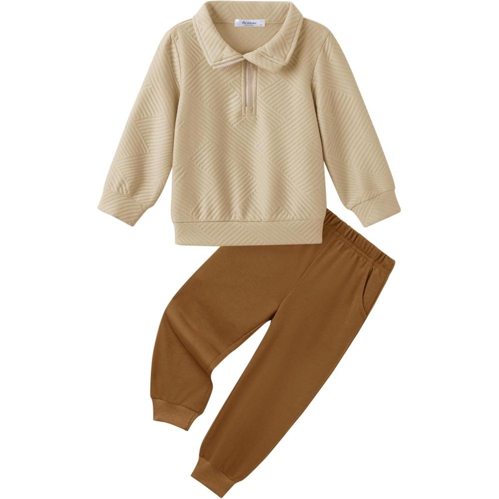 image:imageArshiner Boys Clothes Half Zip Sweatshirt and Pants Outfit 2Pcs Fall Winter Sweatsuit Set for Kids 210 YearsApricot Brown