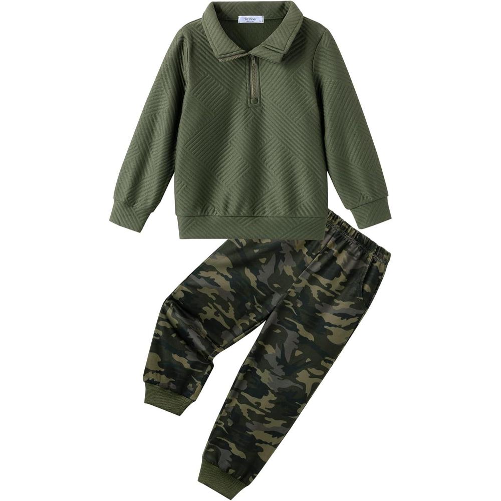 image:imageArshiner Boys Clothes Half Zip Sweatshirt and Pants Outfit 2Pcs Fall Winter Sweatsuit Set for Kids 210 YearsArmy Green  Camo