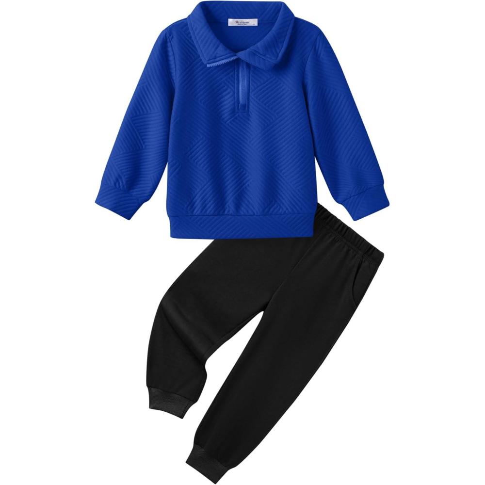 image:imageArshiner Boys Clothes Half Zip Sweatshirt and Pants Outfit 2Pcs Fall Winter Sweatsuit Set for Kids 210 YearsBlue Black
