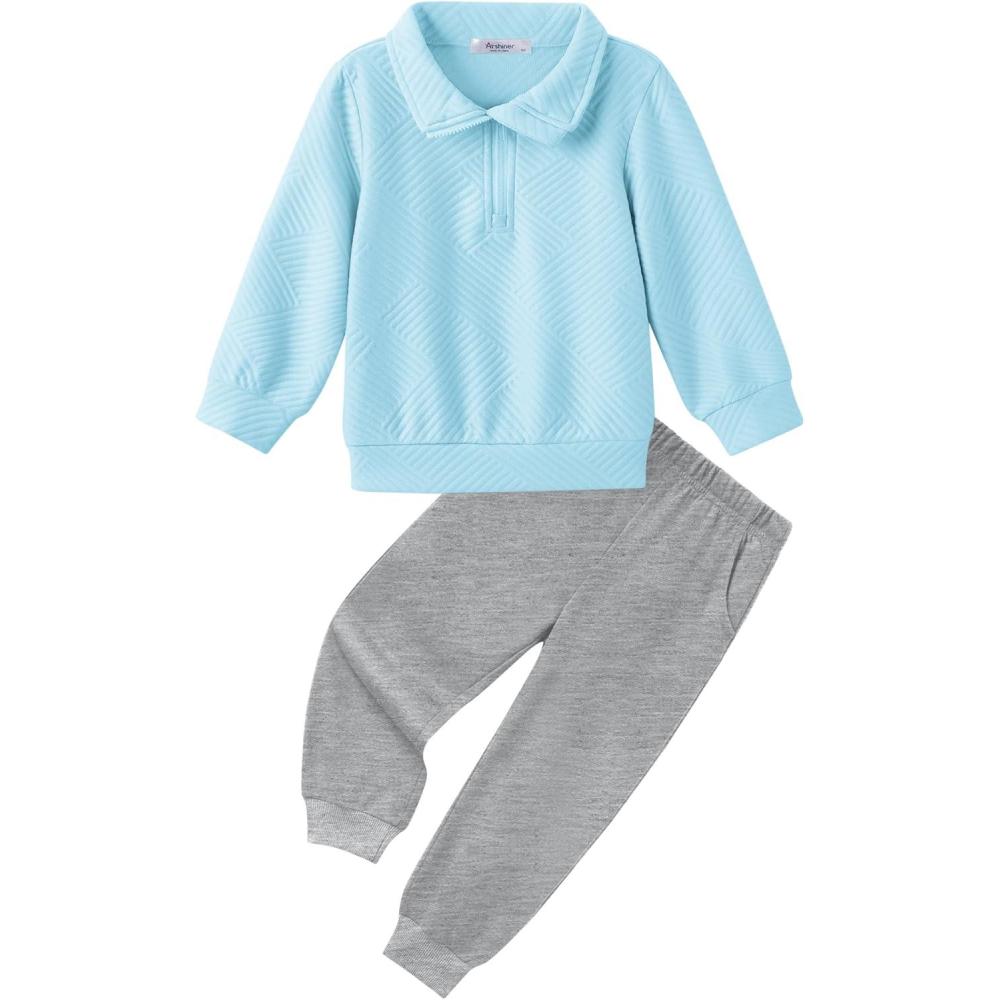 image:imageArshiner Boys Clothes Half Zip Sweatshirt and Pants Outfit 2Pcs Fall Winter Sweatsuit Set for Kids 210 YearsBlue Light Grey