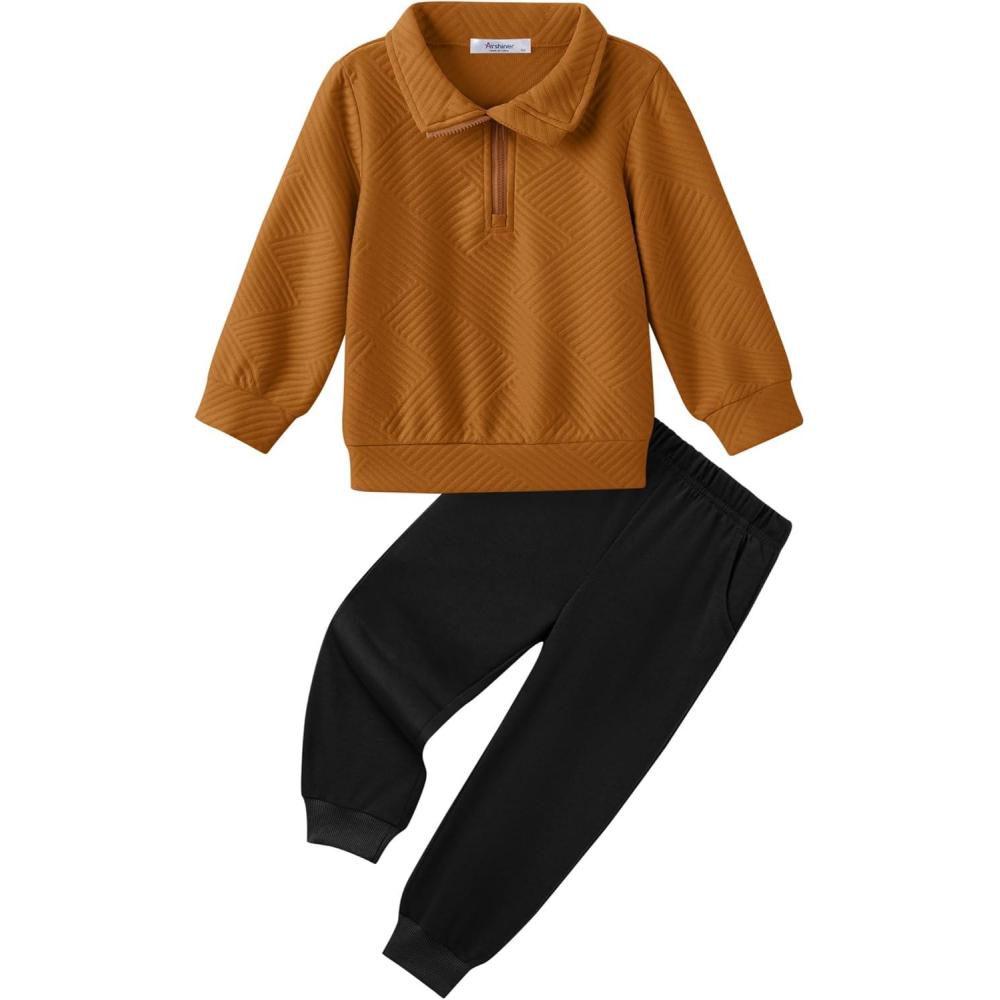 image:imageArshiner Boys Clothes Half Zip Sweatshirt and Pants Outfit 2Pcs Fall Winter Sweatsuit Set for Kids 210 YearsBrown Black