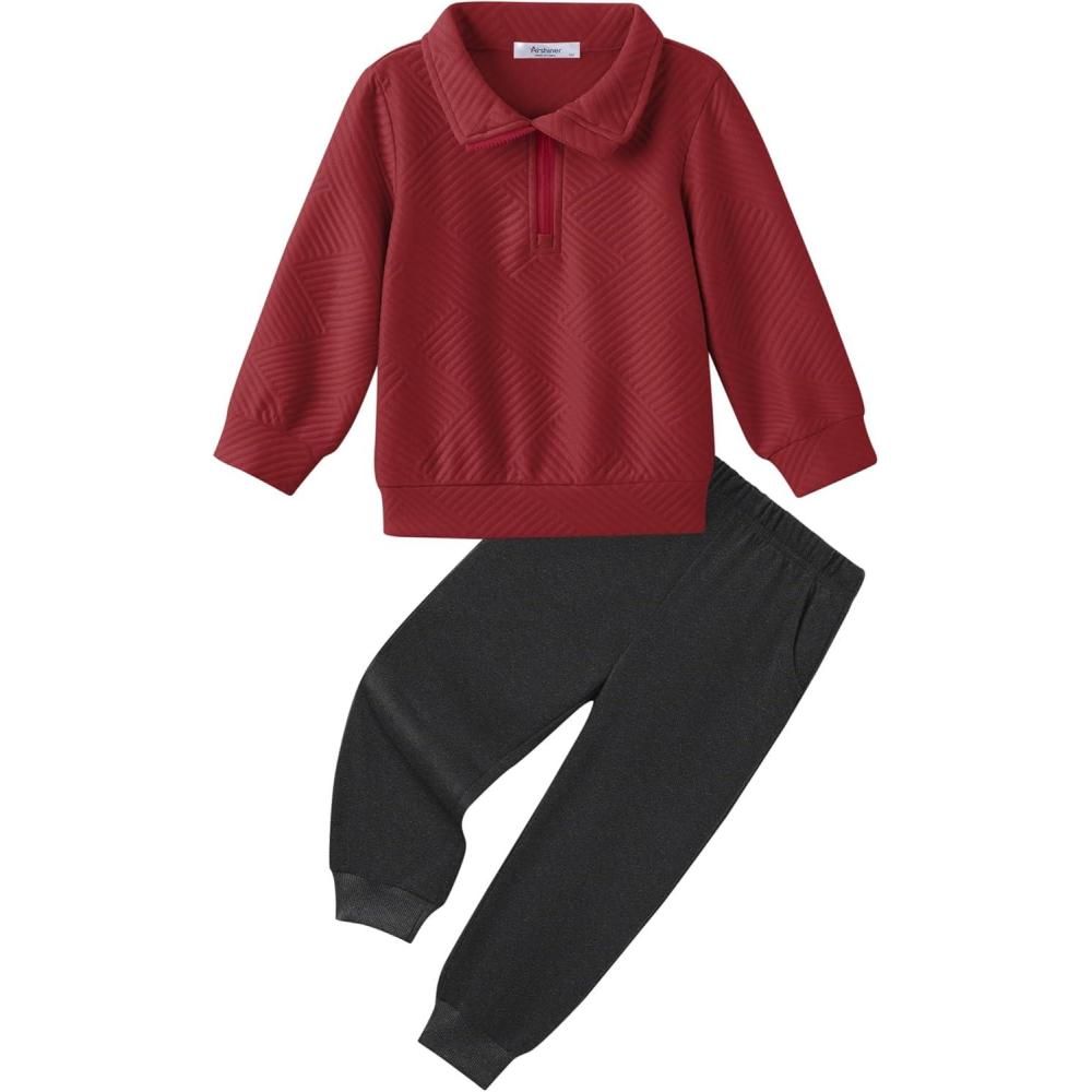 image:imageArshiner Boys Clothes Half Zip Sweatshirt and Pants Outfit 2Pcs Fall Winter Sweatsuit Set for Kids 210 YearsBurgundy Dark Grey