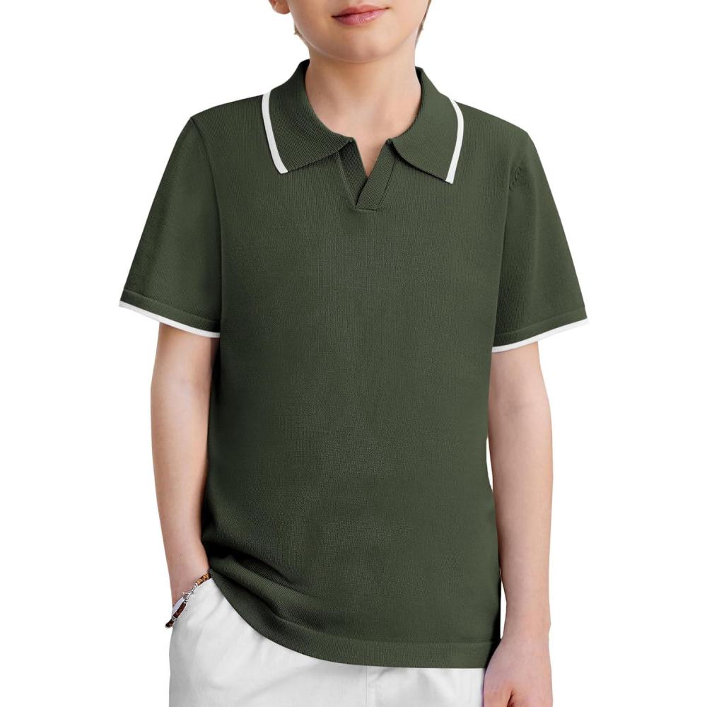 image:imageArshiner Boys Polo Shirts Short Sleeve Vintage Knit Golf Shirts School Uniform Shirt Kids Casual Tee Tops for 414 YearsArmy Green