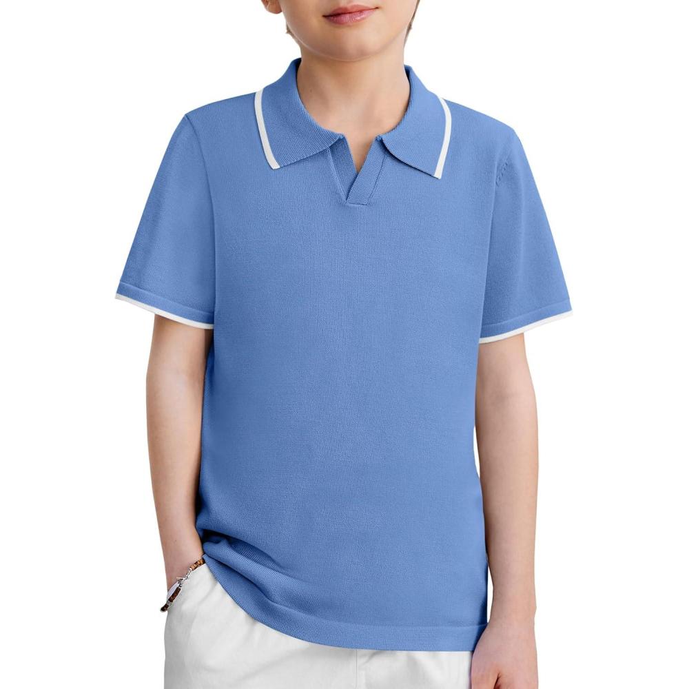 image:imageArshiner Boys Polo Shirts Short Sleeve Vintage Knit Golf Shirts School Uniform Shirt Kids Casual Tee Tops for 414 YearsAzure