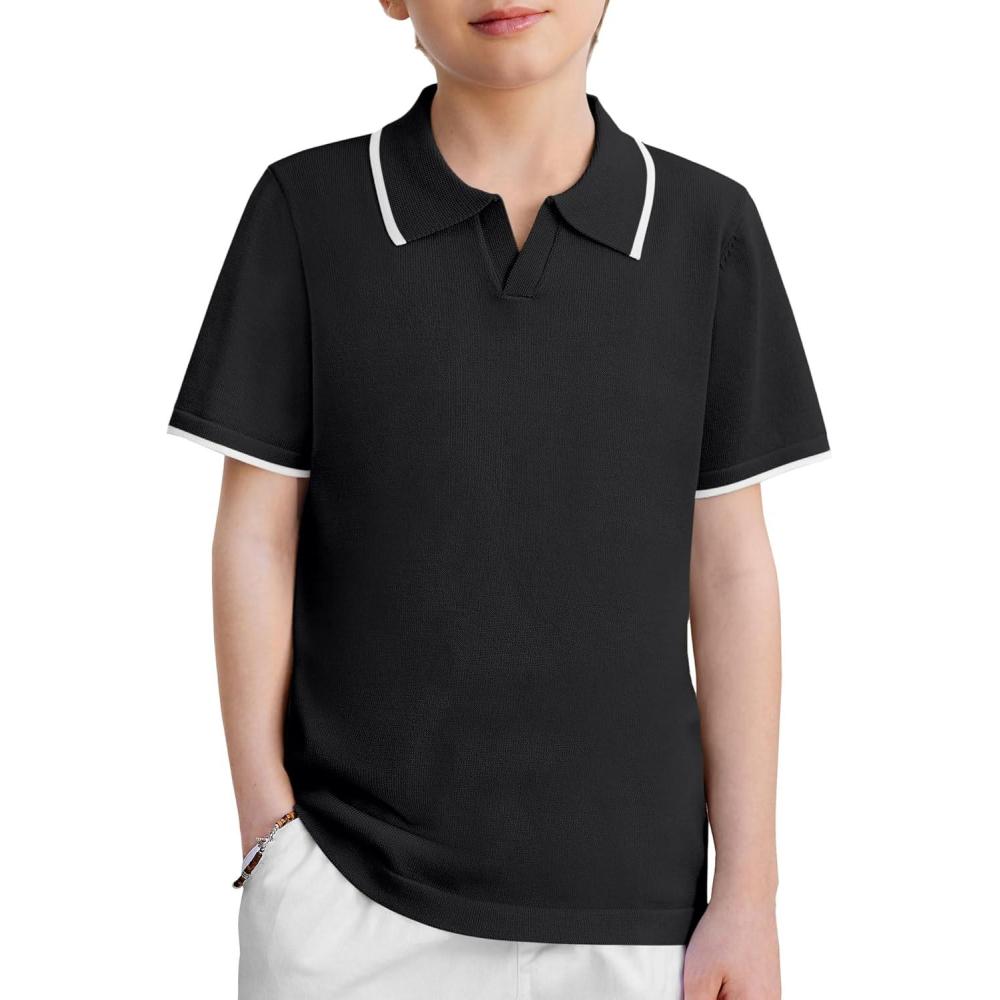 image:imageArshiner Boys Polo Shirts Short Sleeve Vintage Knit Golf Shirts School Uniform Shirt Kids Casual Tee Tops for 414 YearsBlack