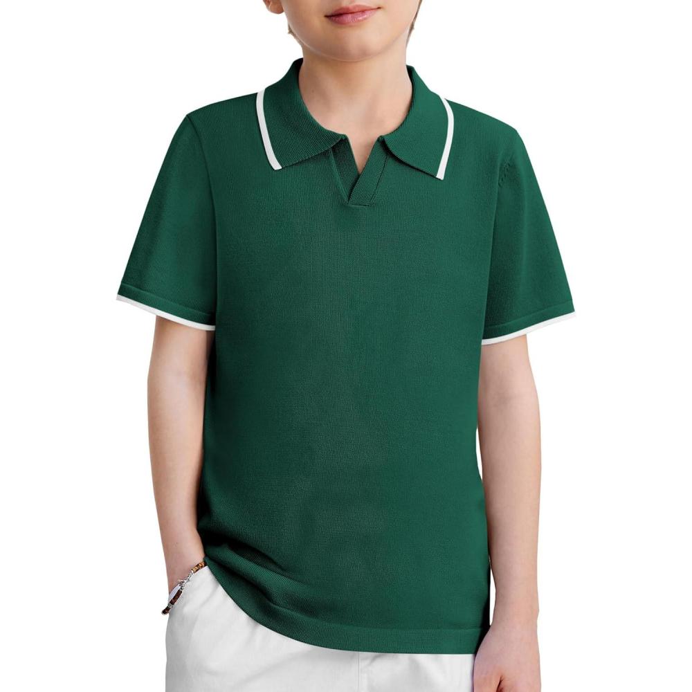 image:imageArshiner Boys Polo Shirts Short Sleeve Vintage Knit Golf Shirts School Uniform Shirt Kids Casual Tee Tops for 414 YearsGreen