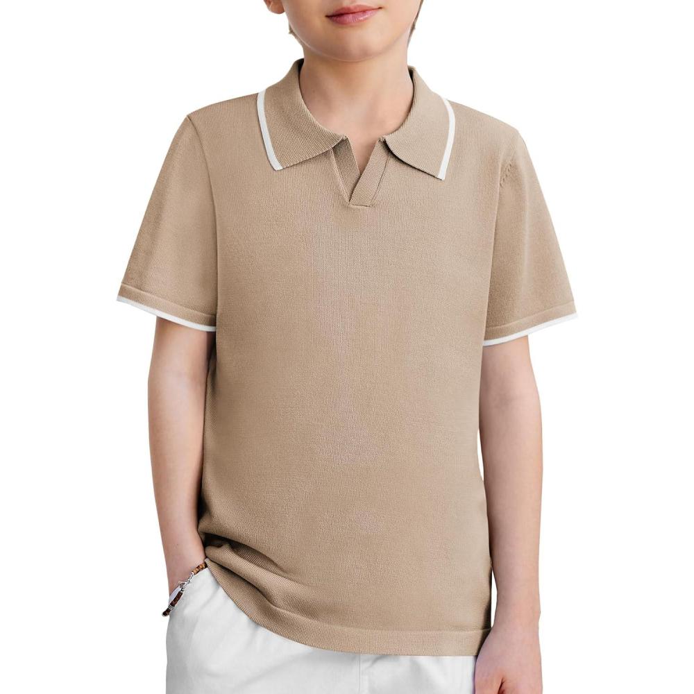 image:imageArshiner Boys Polo Shirts Short Sleeve Vintage Knit Golf Shirts School Uniform Shirt Kids Casual Tee Tops for 414 YearsKhaki