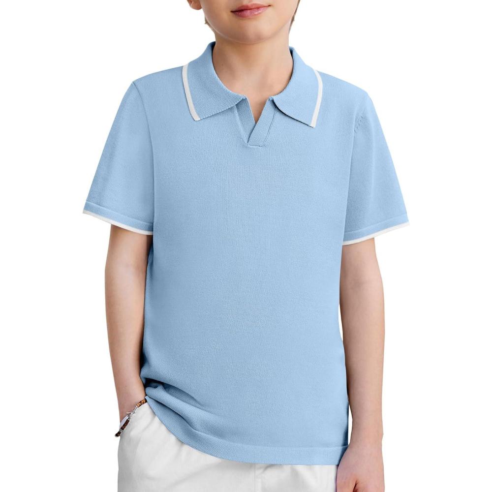 image:imageArshiner Boys Polo Shirts Short Sleeve Vintage Knit Golf Shirts School Uniform Shirt Kids Casual Tee Tops for 414 YearsLight Blue