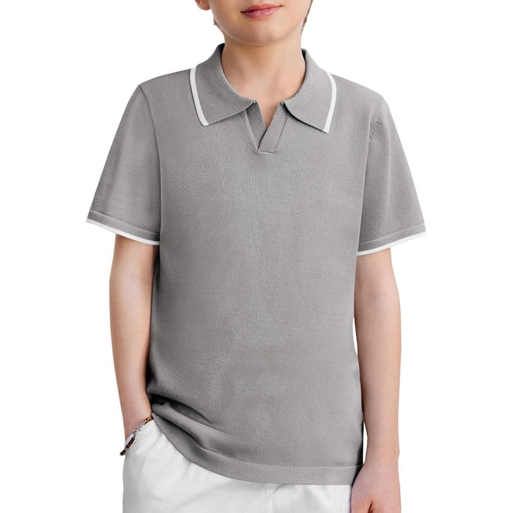 image:imageArshiner Boys Polo Shirts Short Sleeve Vintage Knit Golf Shirts School Uniform Shirt Kids Casual Tee Tops for 414 YearsLight Gray