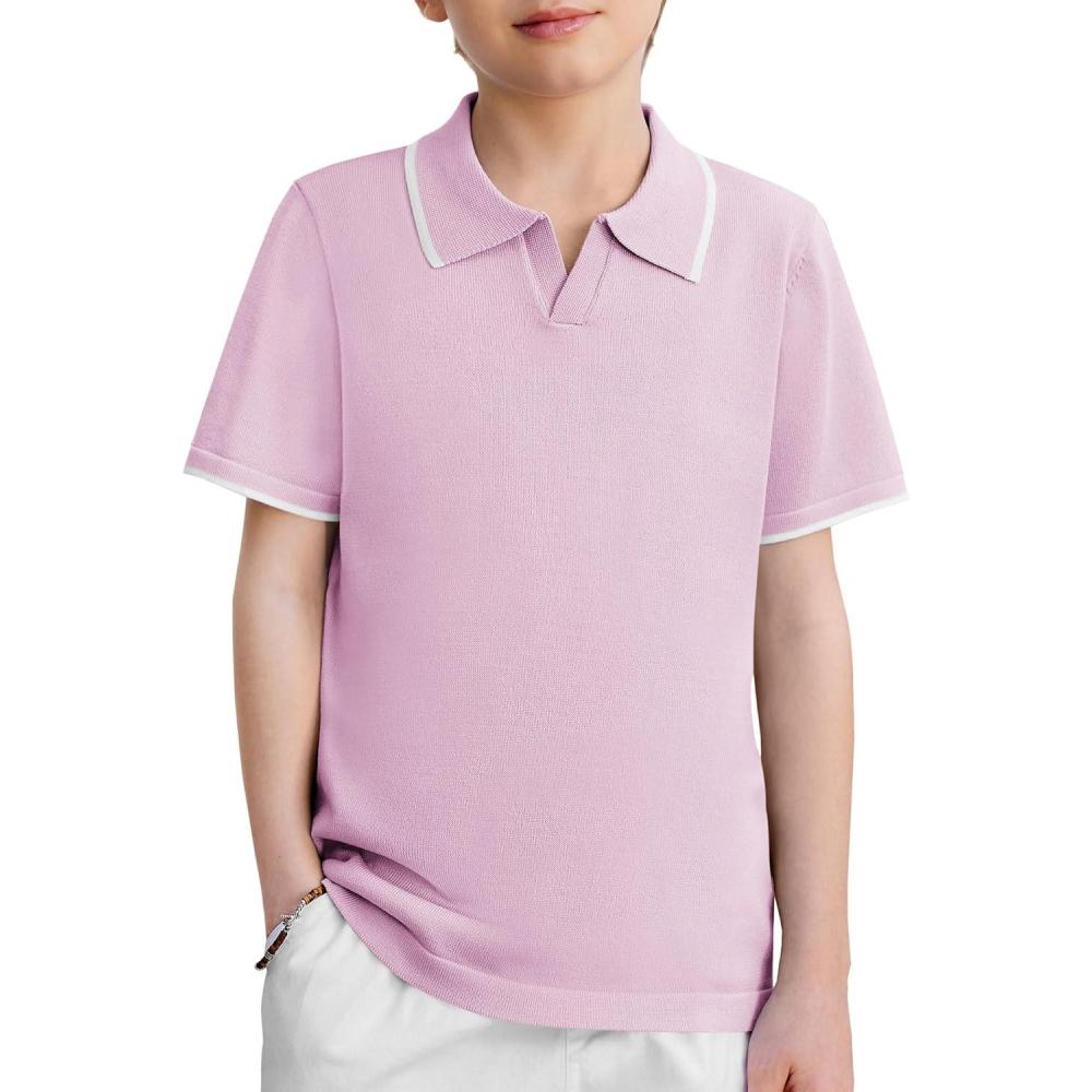 image:imageArshiner Boys Polo Shirts Short Sleeve Vintage Knit Golf Shirts School Uniform Shirt Kids Casual Tee Tops for 414 YearsLight Pink