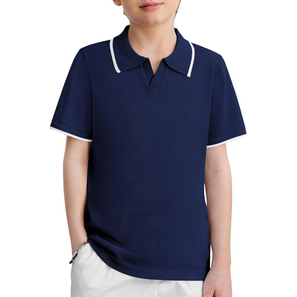image:imageArshiner Boys Polo Shirts Short Sleeve Vintage Knit Golf Shirts School Uniform Shirt Kids Casual Tee Tops for 414 YearsNavy Blue