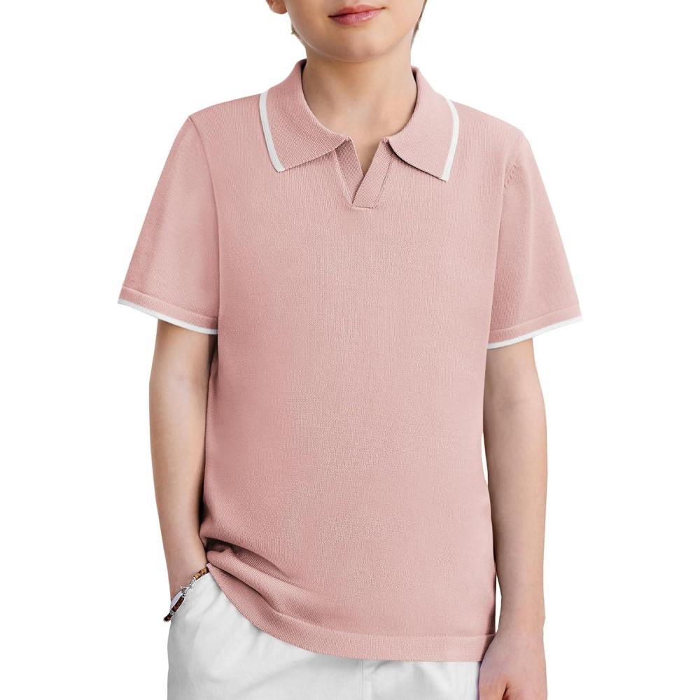 image:imageArshiner Boys Polo Shirts Short Sleeve Vintage Knit Golf Shirts School Uniform Shirt Kids Casual Tee Tops for 414 YearsPink