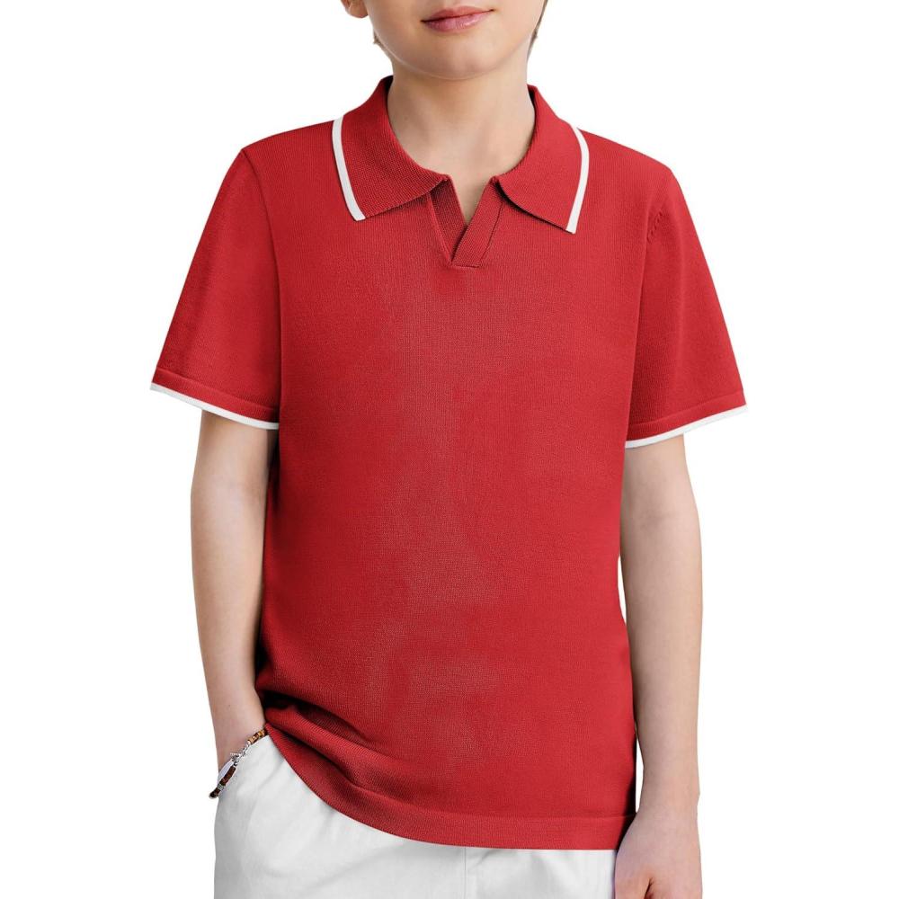 image:imageArshiner Boys Polo Shirts Short Sleeve Vintage Knit Golf Shirts School Uniform Shirt Kids Casual Tee Tops for 414 YearsRed