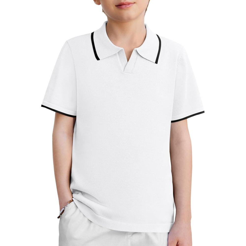 image:imageArshiner Boys Polo Shirts Short Sleeve Vintage Knit Golf Shirts School Uniform Shirt Kids Casual Tee Tops for 414 YearsWhite
