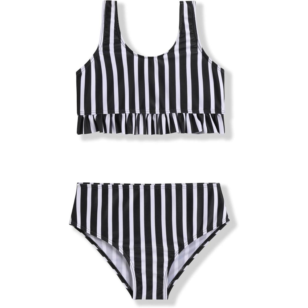 image:imageArshiner Girls Bikini Beach Swimwear 2 Piece Swimsuits Floral Printing Bathing Suits for 415 YearsBlack White Stripes