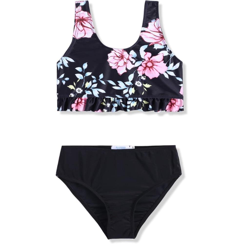image:imageArshiner Girls Bikini Beach Swimwear 2 Piece Swimsuits Floral Printing Bathing Suits for 415 YearsFlower in Black