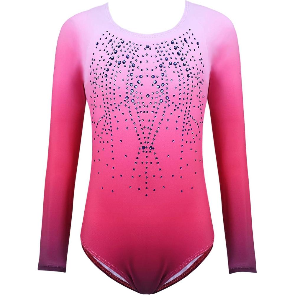 image:imageArshiner Kid Girls Long Sleeve Color Gradient Gymnastics Leotard Shiny Diamond Ballet Dance One Piece Outfit