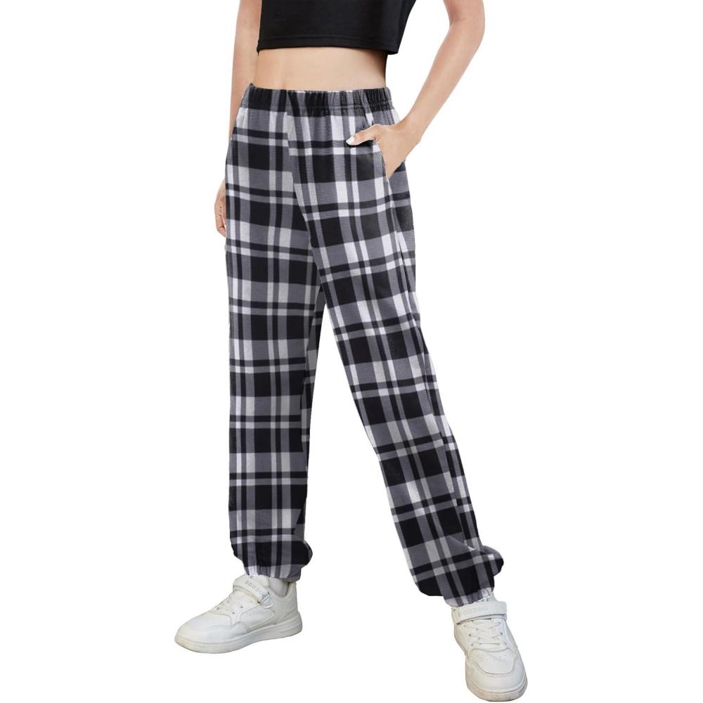 image:imageArshiner Kids Girls Tie Dye Joggers Comfort Loose Sweatpants High Waist TrouserBlack Plaid