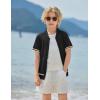Arshiner Boys Knit Shirts Short Sleeve Button Down Shirt Vintage Fashion Casual Summer Beach Shirts for Kids 4-13 Years(Black)